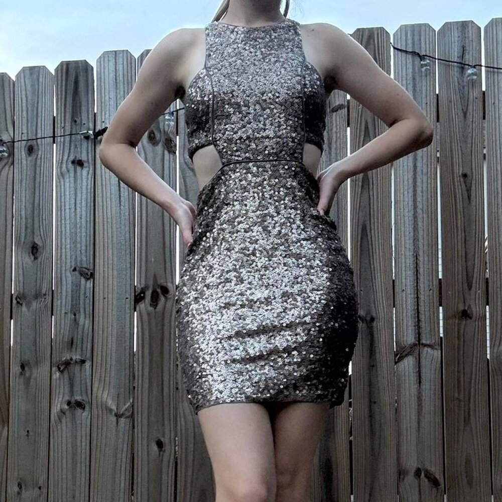 Express Women's Brown and Silver Dress
